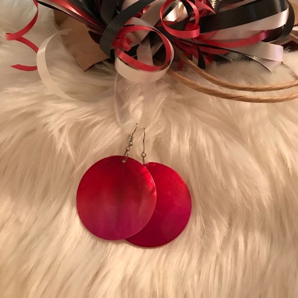 Large Red Hoop Earrings - Picture 2 of 2